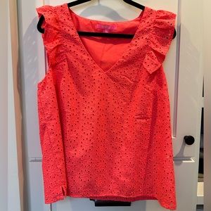 Lilly Pulitzer Lina Eyelet Top- Spicy Coral